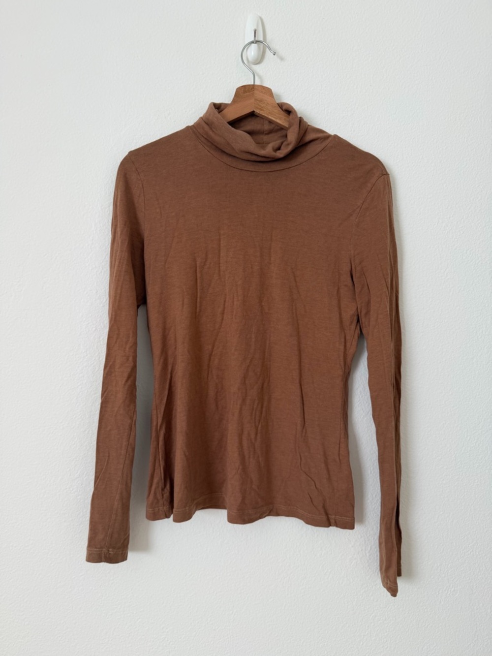 Mate Turtleneck Tencel Long Sleeve Shirt Size Medium M Brown Tan Neutral Office